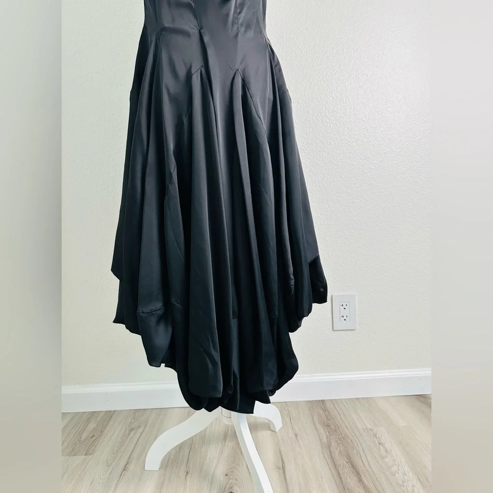 Samuel Dong  Cowl Neck Black Asymmetrical Midi Dress Size Small